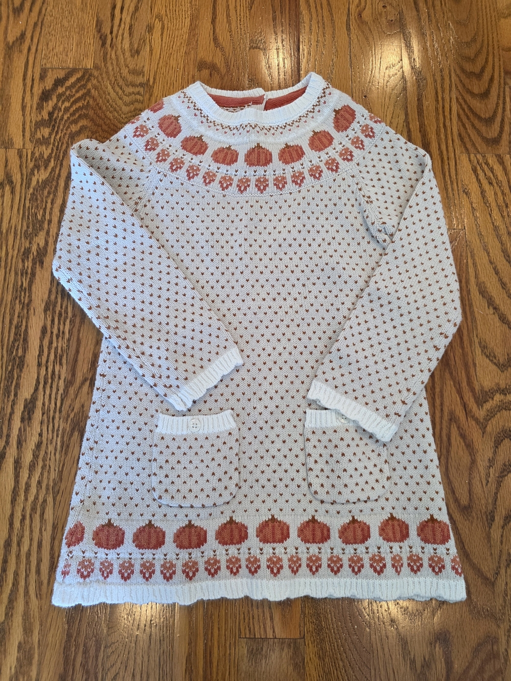 Max Studio Cream Knit Dress with Orange Pumpkin Pattern